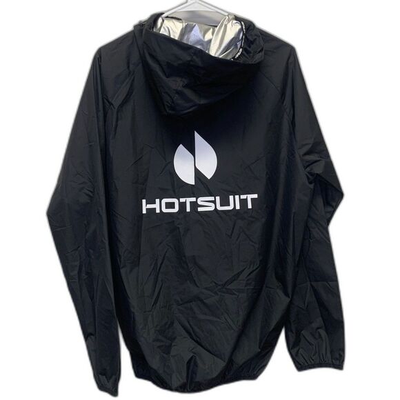 HOTSUIT Sauna Sweat Wind Jacket‎ Reflective Black White Spellout Large - Picture 1 of 14